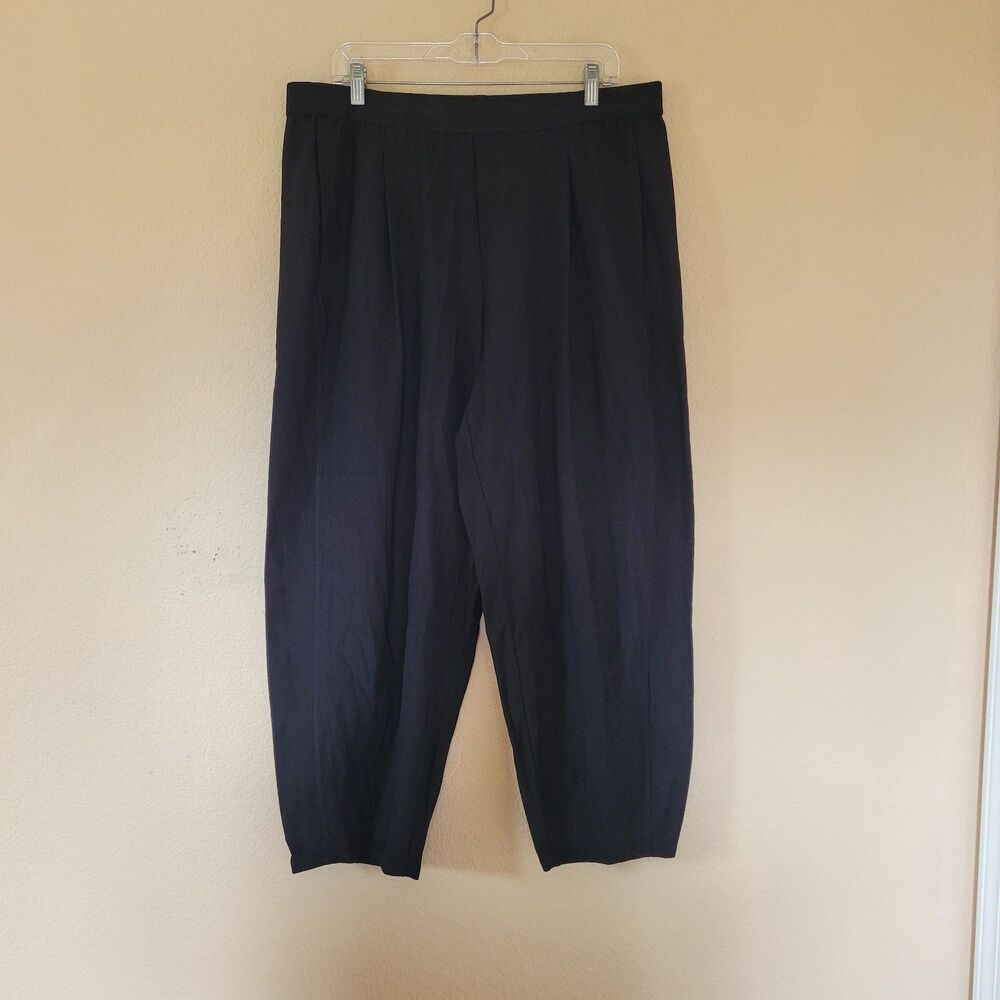 Eileen Fisher Washable Stretch Crepe Lantern Pants Xl Barrel Ankle Pull On Black